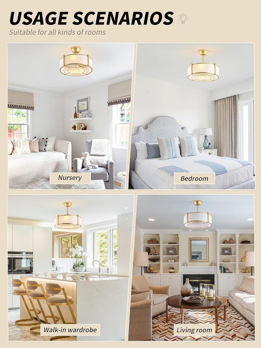20" Caged Ceiling Fans with Lights, Gold Fandelier Ceiling Fan with Light, Boho Chandelier Fan Remote Control, 6 Speeds for Bedroom, Nursery, Living Room