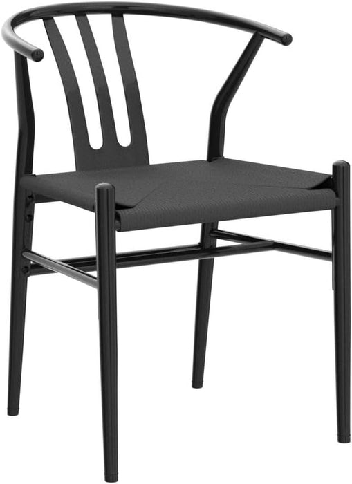 Weave Chair Mid-Century Modern Dining Chair Rattan Chair Metal Dining Chair Armchairs Hemp Seat Chair Accent Chair for Kitchen, Dining, Living Room Side Chairs Set of 2, Full Black