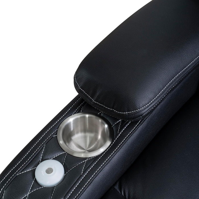 Chicago Power Recliner Sofa & Home Theater Seating with Wireless Charging Electric Recliner RV Sofa with Usb/Cup Holders/Storage/Led Light/Speaker, Black/Air Leather