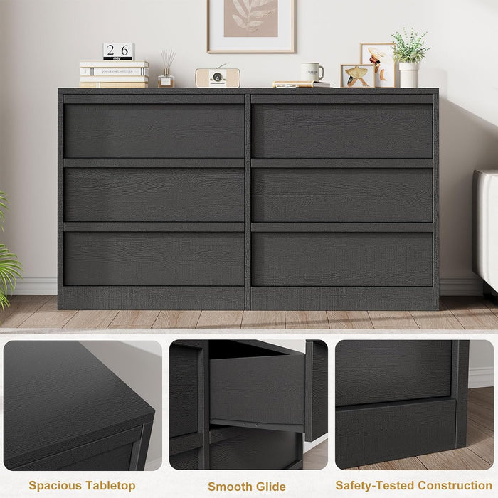 6 Drawer Dresser for Bedroom, 47In Wide Natural Oak 6 Chest of Drawers with Large Storage, Wooden Dresser Organizer Closet for Living Room, Entryway, Nursery