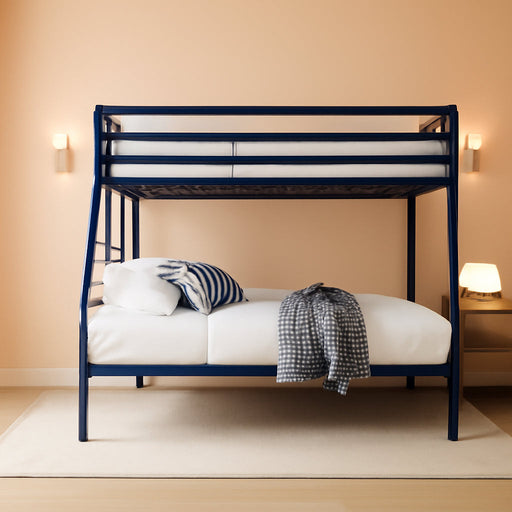 Maxwell Twin-Over-Full Metal Bunk Bed with Ladder and Guardrails, Navy Blue