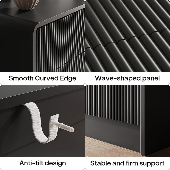 55" Wide Modern Curved 3 Drawer Dresser，Black