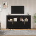 Sideboard Buffet Cabinet with 4 Glass Doors, 55 in Buffet Table Coffee Bar Wine Bar Display Cabinet for Kitchen Dining Room, Living Room (Glass with 4 Doors, Dark)