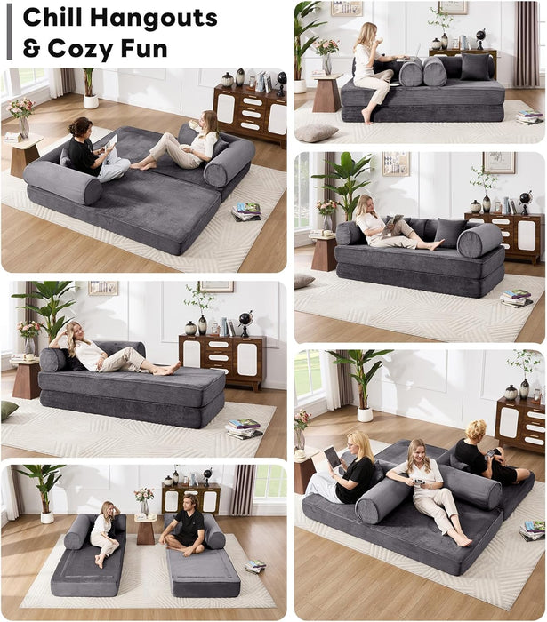 Gray Corduroy Convertible Sectional Sofa Bed Cushions