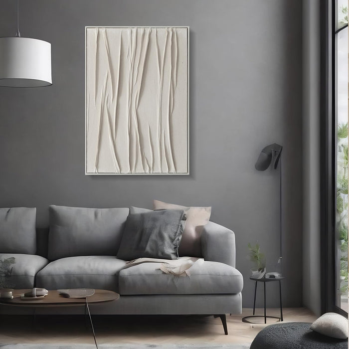 Large Beige Textured Wall Art for Living Room Textured White Framed Paint Stroke Collage Abstract Geometric Illustrations Minimalism Decorative Calm/Zen for Living Room, Bedroom, Office- 28"X40"