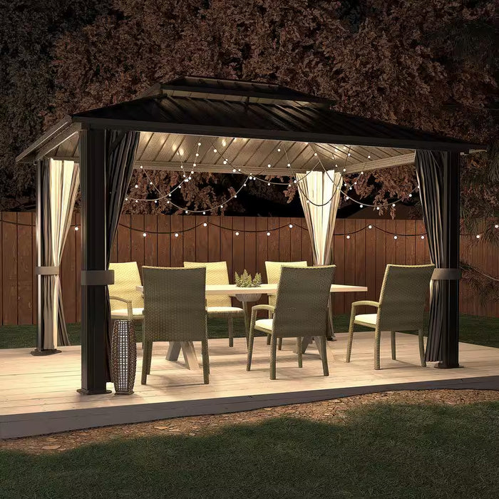 12 Ft. W X 10 Ft. L X 9.4 Ft. H Aluminum Double Hardtop Gazebo with Curtains and Netting