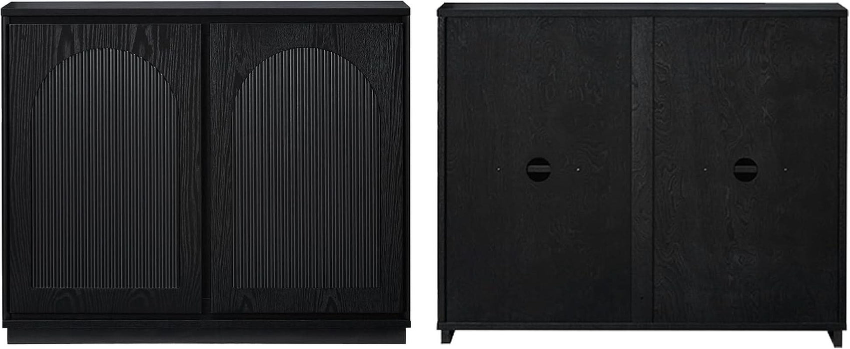 39" Black Real Wood Veneer Narrow Sideboard Buffet Storage Cabinet