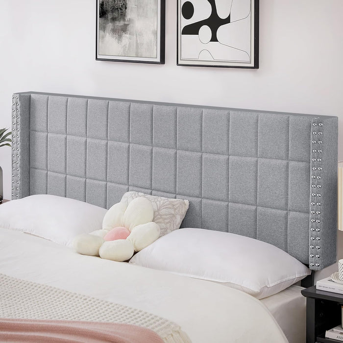 Headboard King Size, Linen Upholstered Headboards Only with Nailhead Trim Wingback, Square Stitched Design, Adjustable Height from 40" to 49.8", Light Grey