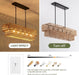 Six Light Boho Rattan Rectangular Pendant Chandelier