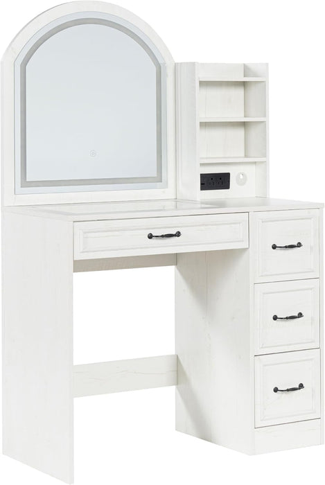 Antiquewhite Vanity Desk With LED Illuminated Mirror