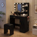 35.4-Inch Vanity with Mirror, Featuring Three-Level Adjustable Lighting, a Drawer Unit, Shelves, an Outlet, and a Stool. a Compact Vanity Suitable for Living Rooms and Apartments – Black