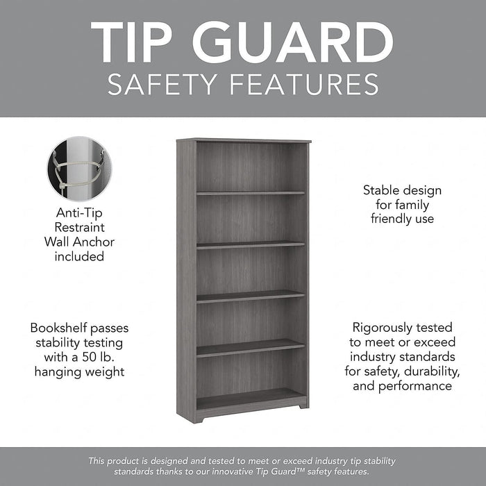 Bush Furniture Cabot Tall 5 Shelf Bookcase | Large Open Bookshelf in Modern Gray | Sturdy Display Cabinet for Library, Living Room, and Home Office