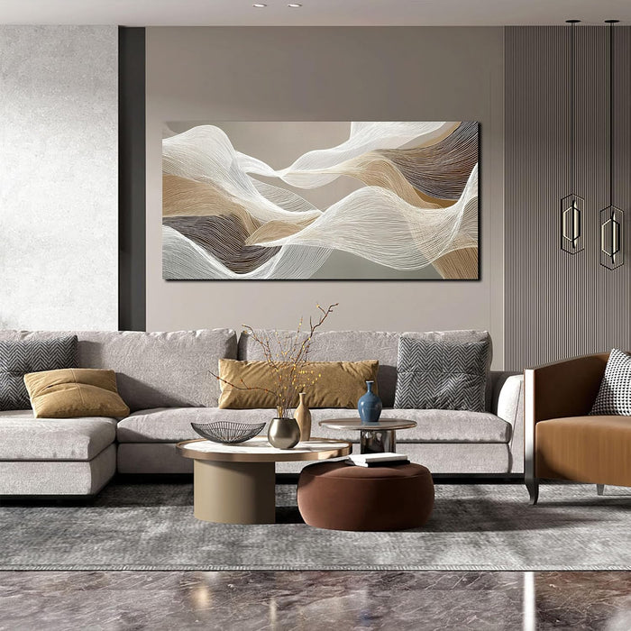 Large Abstract Wall Art Beige Wall Art White Canvas Art Print Modern Artwork for Bedroom Bathroom Living Room Office 24"X 48"
