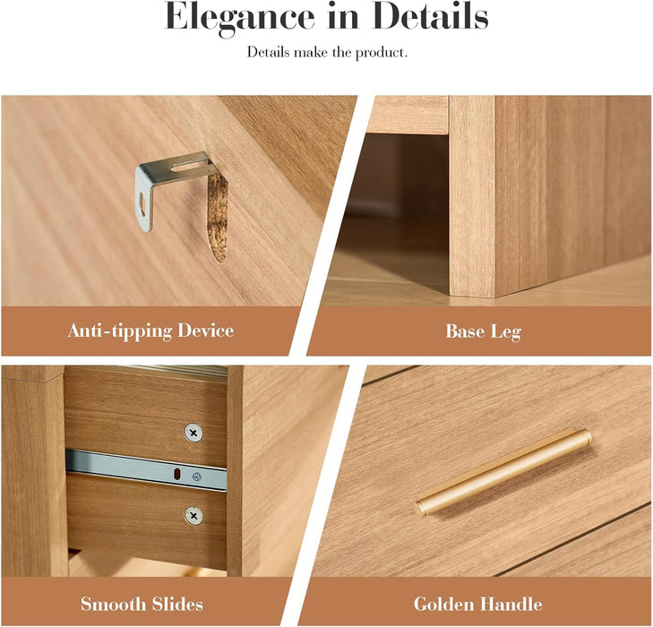 Curved 9-Drawer Dresser for Bedroom, 63" Wide Modern Chest of Drawers, Vanity Desk TV Stand for Living Room, Closet Storage Drawers Coffee Table Bedside Table End Table, Oak