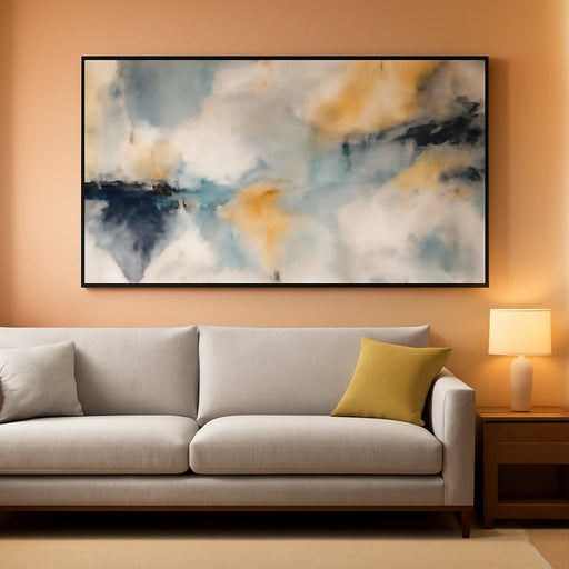 Extra Large Framed Abstract Wall Art for Living Room, Horizontal Grey Teal Canvas Prints Paintings Artwork for Walls, Modern Minimalist Pictures Wall Decor for Bedroom Dining Room Office, 30X60 In