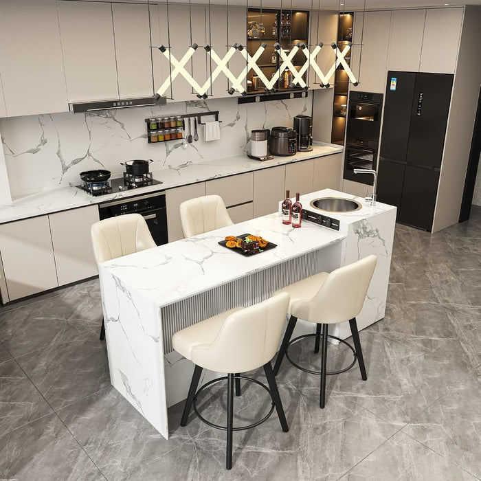 Swivel Bar Stools Set of 3，25''H Counter Height Bar Chairs with Back, PU Leather Kitchen Stools, Thickened Widened Cushion and Backrest,Barstools for Kitchen Island, Bar, Cafe, Dining Room