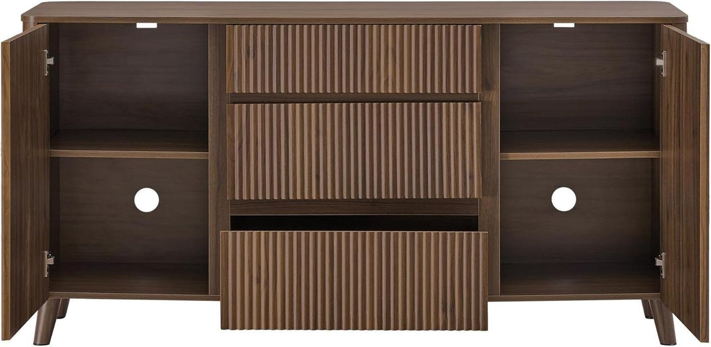 62" Sideboard Buffet Cabinet with Storage, Living Room Accent Cabinet with Drawers, Doors and Adjustable Shelves, for Bar, Kitchen, Walnut