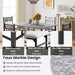 5 Piece Dining Table Set for 4, Faux Marble Kitchen Table and Chairs Set of 4, Vintage Rectangular Dining Room Table with Cushion Padded Seat, Metal and Wood Dining Set Kitchen Furniture, Grey