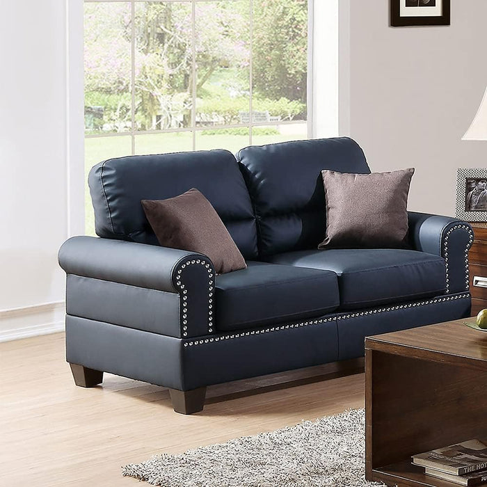 Bobkona Shelton Bonded Leather 2 Piece Sofa and Loveseat Set, Black