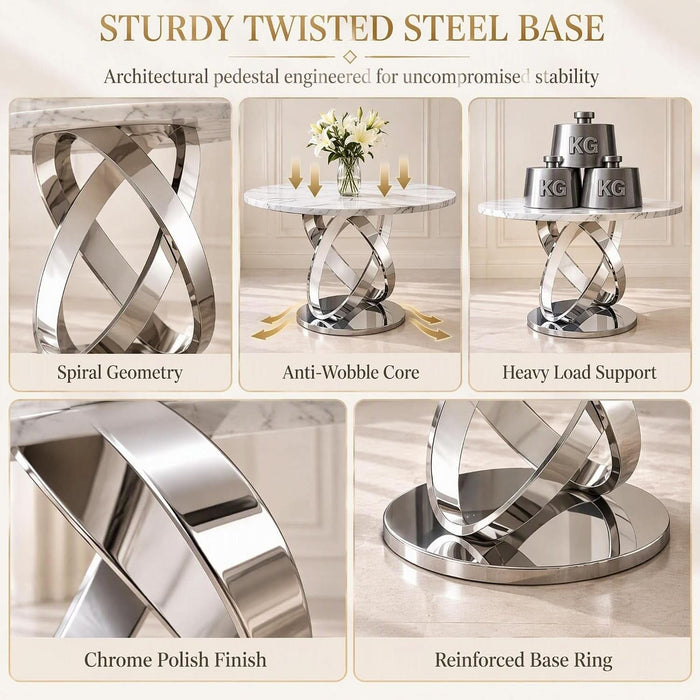 47.24" round Faux Marble Dining Table for 6 W/Stainless Steel Leg