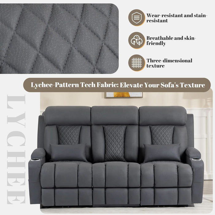 Zero Wall Hugger Power Reclining Sofa with Adjustable Headrest, Electric Reclining Couch with Drop-Down Table,Outlets, Power Loveseat Recliner Sofa for Living Room (Gray, 3 Seat)