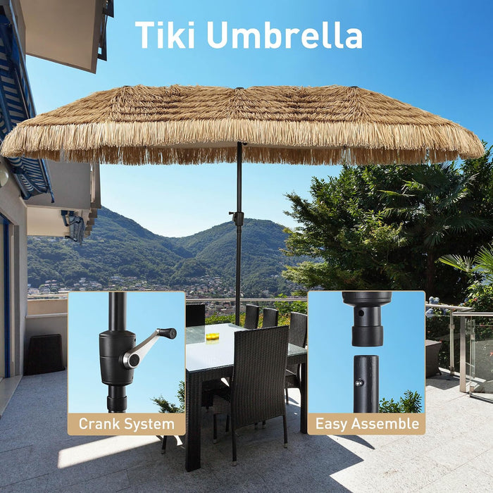 13Ft Thatch Umbrella Tiki Bench Umbrella with Crank, Water-Resistant for Bench, Patio,Pool