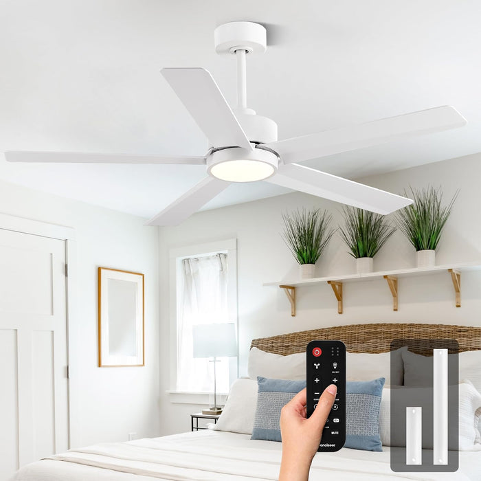Modern 52 Inch Ceiling Fan Remote White LED