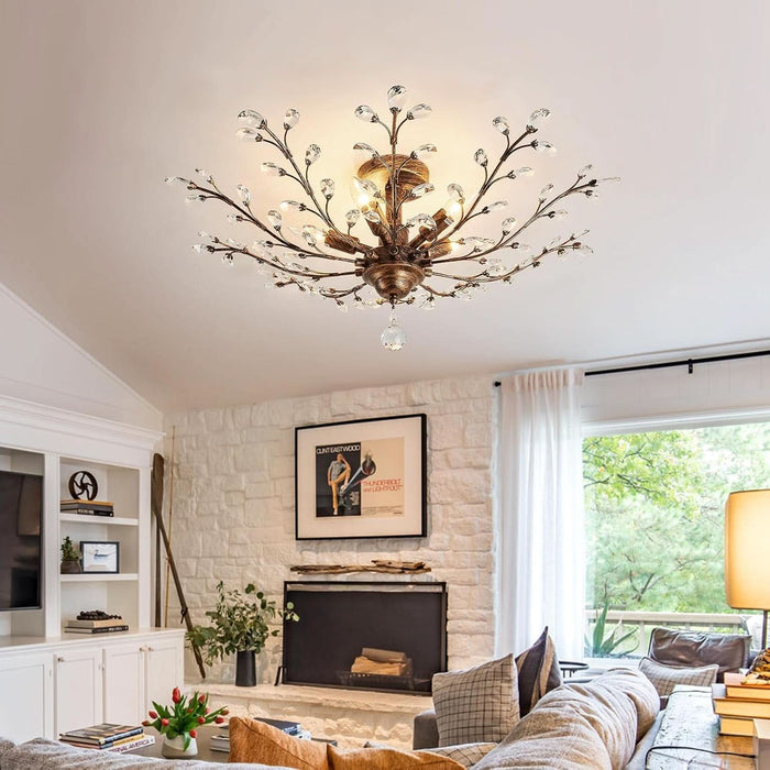 5 - Light Vintage Crystal Chandelier Modern Bronze Branche Ceiling Light Fixture Farmhouse for Kitchen Dining Room Living Room Bedroom Hallway Foyer