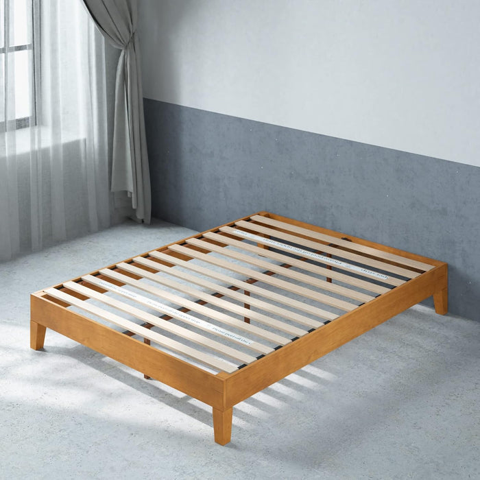Alexis Deluxe Wood Platform Bed Frame, Solid Wood Foundation, No Box Spring Needed, Wood Slat Support, Easy Assembly, Rustic Pine, Queen