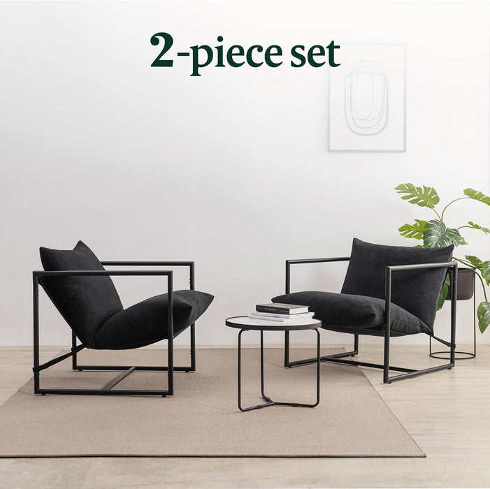 Aidan Sling Accent Chair, Pack of 2, Metal Framed Armchair with Shredded Foam Cushioning, Black