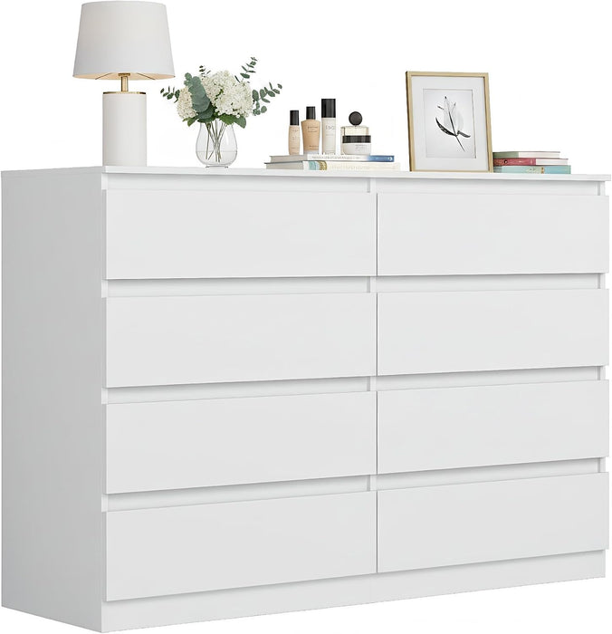 White 8 Drawer Dresser for Bedroom,Modern Deep Drawer Dresser,Wide Storage Chest of Drawer for Closet,Wood Storage Organizer Furniture for Living Room