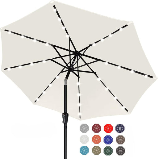 Durable Solar Led Patio Umbrellas with 32LED Lights 9FT (Light Beige)