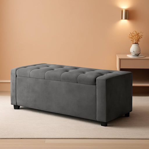 50 Inches Wide Storage Ottoman Bench, Upholstered Foot Rest Stool, Long Bench Footstool, Couch Ottoman, Ottomans for Living Room, Entryway, End of Bed Storage Bench for Bedroom (Grey)