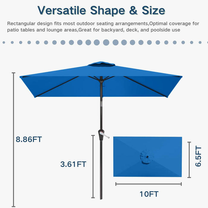 6.5'X10' Rectangular Patio Outdoor Umbrella,Large Coverage with Push-Button Tilt & UV Protection,Sturdy Ribs for Deck,Lawn,Pool,Backyard