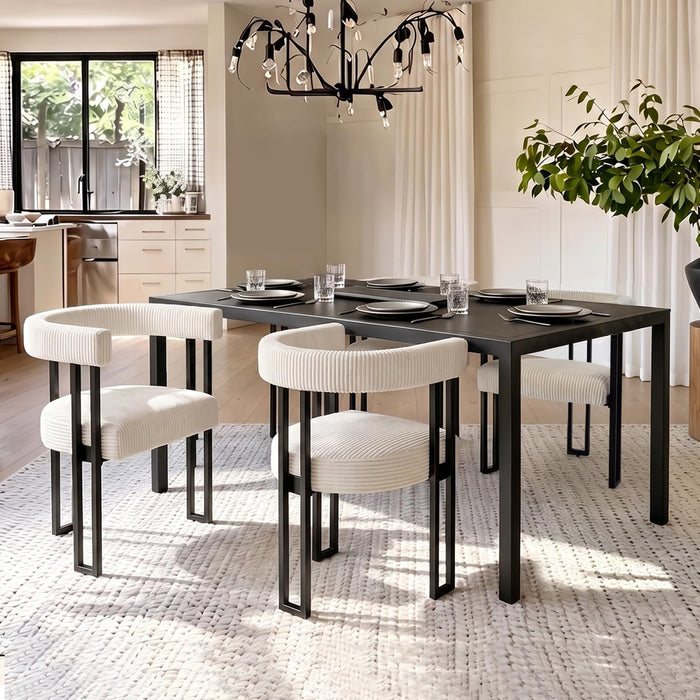 Boucle Dining Chair Set of 4 Corduroy Upholstered Dining Room Chairs Kitchen Chairs with Metal Legs Mid Century Modern Chair for Dining Room, Kitchen (Cream, 4)