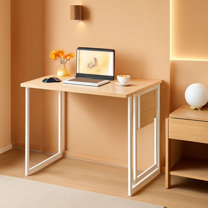 Folding Desk, Small Foldable Desk 31.5" for Small Spaces, Space Saving Computer Table Writing Workstation for Home Office, Easy Assembly, Oak