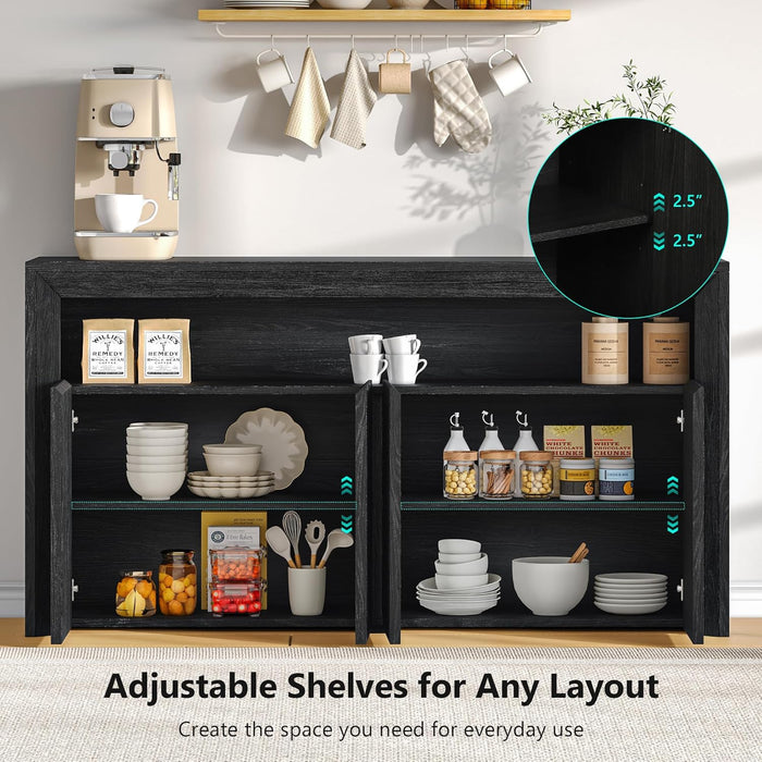 TV Stand for Tvs up to 85 Inch, Wood Entertainment Center with Open & Adjustable Storage, Mid Century Modern TV Media Console with LED Lights for Living Room, Bedroom, Dark Grey