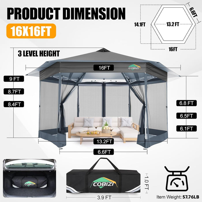 16x16 Pop Up Gazebo Weatherproof MosquitoNetting Shelter