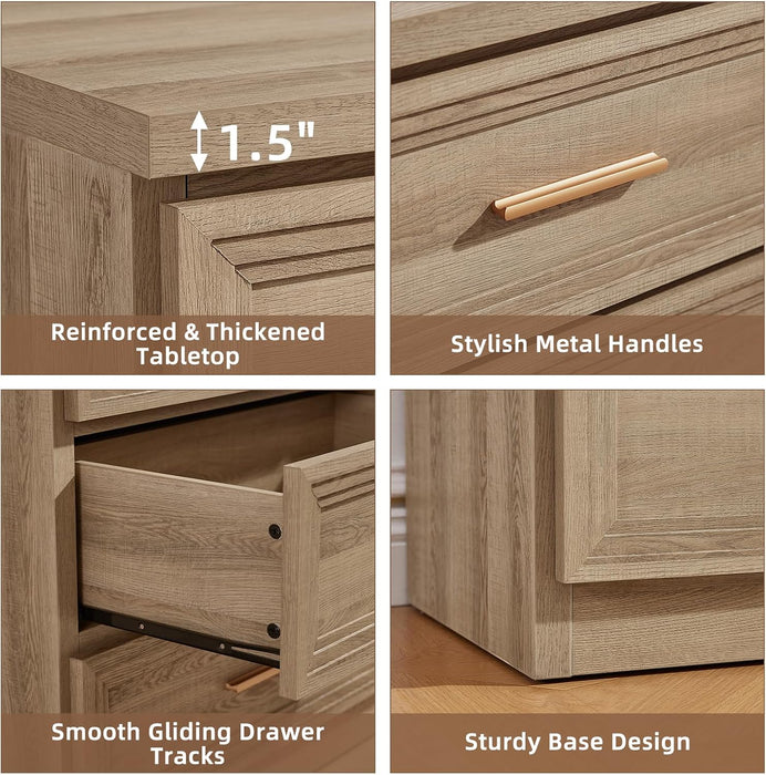 55.1" Wide Farmhouse 6 Drawers Dresser for Bedroom, Oak