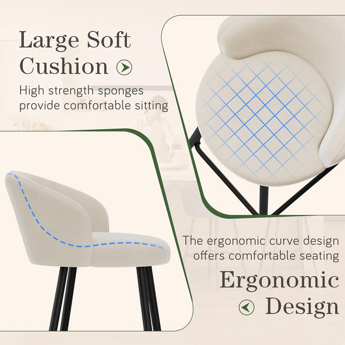 Barstools Set of 4, 30" Bar Height Velvet Bar Stools, Beige