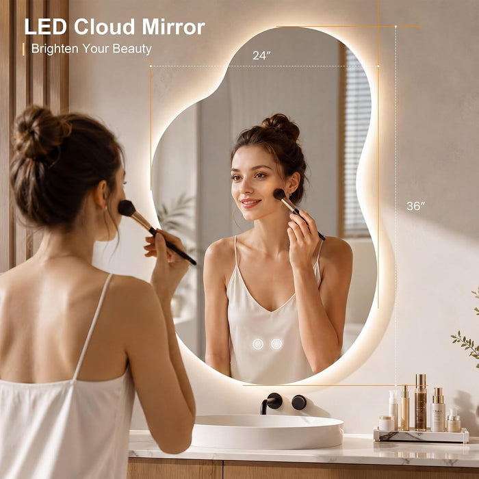 24" X 40" Irregular Backlit Bathroom Mirror, Anti-Fog