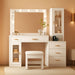49.2" Large Vanity Desk with Mirror and Lights,White Makeup Vanity Table with Glass Top,Stool,Makeup Desk with Power Outlet,5 Drawers,Nightstand,Dressing Table for Bedroom Women FST34W