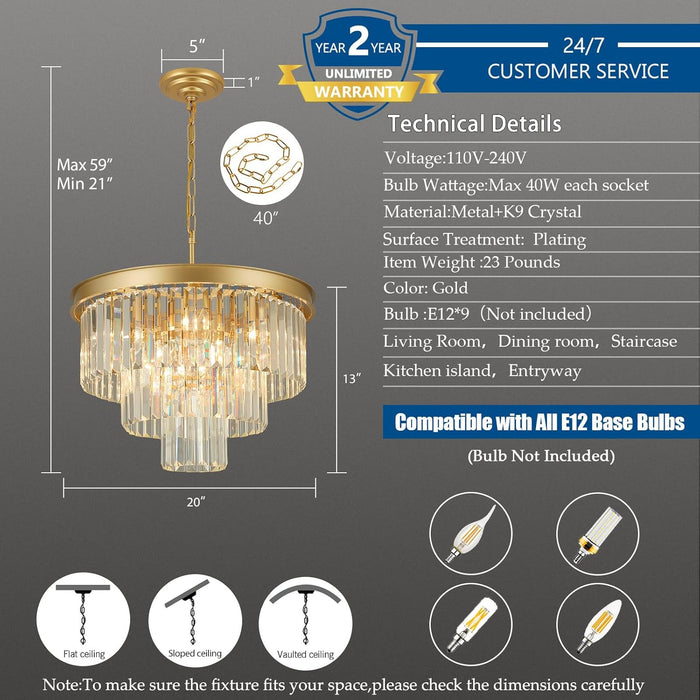 Luxurious Gold Crystal Chandelier Dining Room Tiered
