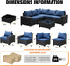 6 Pieces Patio Furniture Set All-Weather Outdoor Wicker Sectional Conversation Sofa Rattan Patio Seating Sofa with Cushion and Glass Table for Porch Poolside,Navy