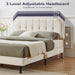 Queen Bed Frame, Velvet Upholstered Platform Bed with Golden Trim, Modern Style Bed with Adjustable Headboard, No Box Spring Needed, Strong Wooden Slats, No-Noise, Easy Assembly, Beige