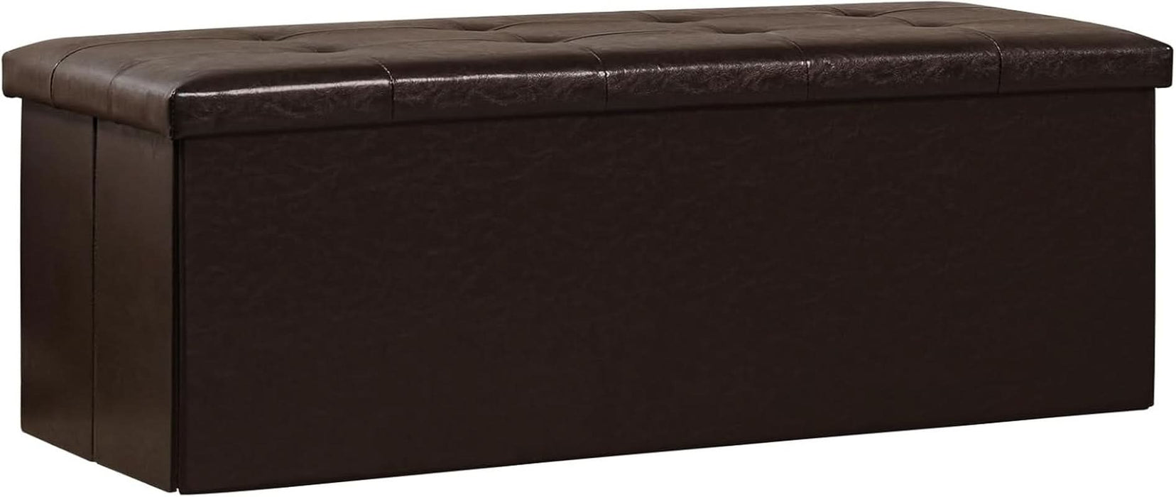 Folding Storage Ottoman Bench, Brown Faux Leather Long Storage Chest Footstool Seat, Bench for Bedroom and Hallway, 43.3"X15.7"X15.7"