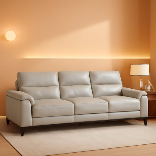 89" Leather Sofa, Silver Gray