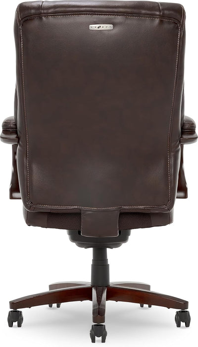 Bellamy Executive Office Chair with Memory Foam Cushions, Solid Wood Arms and Base, Waterfall Seat Edge, Bonded Leather, Brown