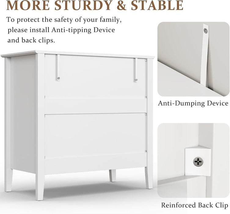 Large White 3 Drawer Dresser, Painted 30 Inch Tall Wood Nightstand with Storage, Wide Modern Chest of Drawers with Ball Bearing Slide for Bedroom Hallway Living Room Entryway Office