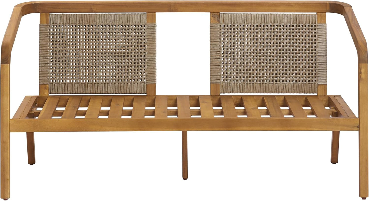 Kai 4 Piece Patio Furniture Set with Slatted Coffee Table, Outdoor Sofa Set with PE Wicker Backrest & Cushions, Acacia Wood Conversation Set for Backyard,Cream+Light Brown+Teak